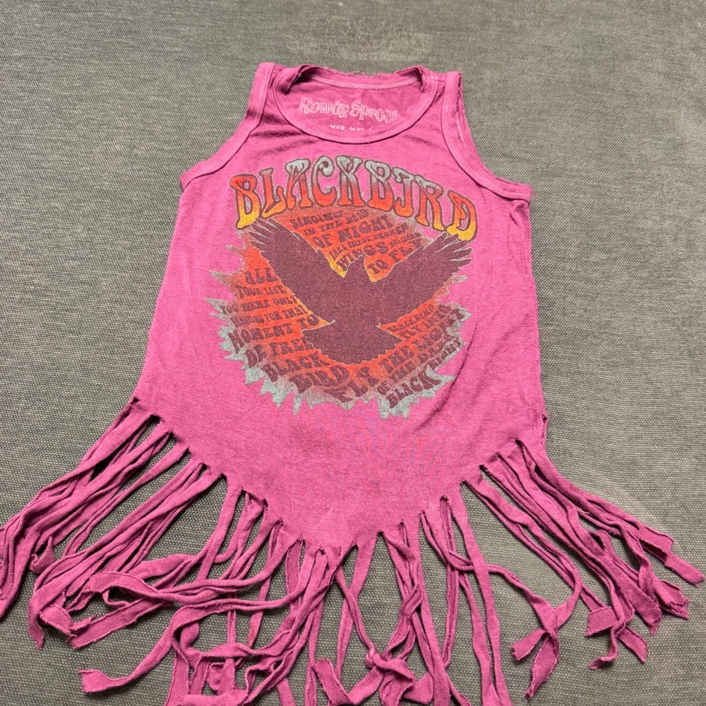 Rowdy Sprout Blackbird Fringe Tank Top Magenta Pink Toddler 12-18 Months